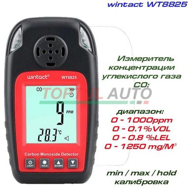 Газоаналізатор СО2 + термометр (0-1000 ppm, 0-50°C) WINTACT WT8825