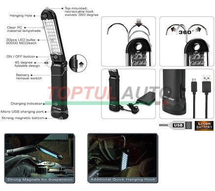 Ліхтар світлодіодний (Micro USB 5V) TOPTUL JJAT0105