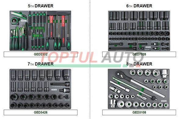 Тележка с инструментом для автосервиса TOPTUL (Pro-Plus) 8 секций 448ед. серая GE-44803