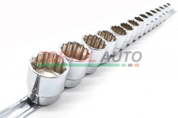 Набір 12-гранних головок на планці TOPTUL 12-гр. 1/2" 15ед. 8-32мм GAAQ1603U-12