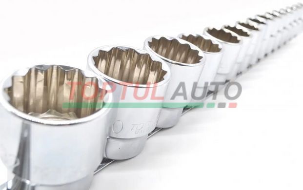 Набір 12-гранних головок на планці TOPTUL 12-гр. 1/2" 15ед. 8-32мм GAAQ1603U-12