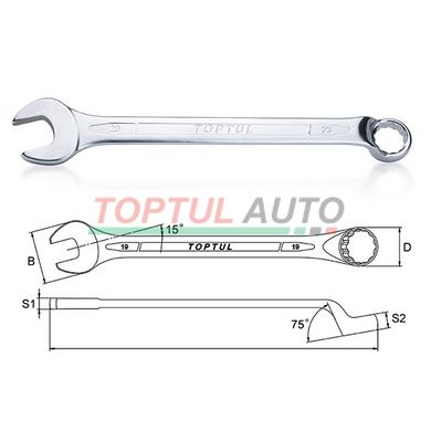 Ключ гайковий комбінований TOPTUL (кут 75°) 15мм AAEN1515