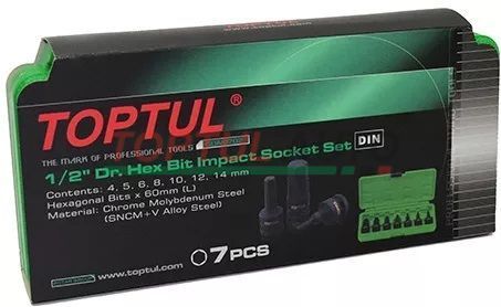 Набір шестигранних ударних насадок HEX TOPTUL 1/2" 4-14мм 7 од. GDAI0702