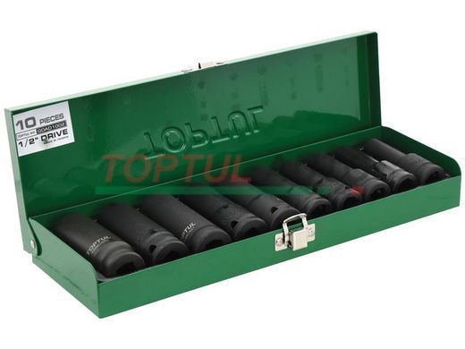 Набір довгих торцевих головок ударних TOPTUL 1/2" 10-24мм 10 од. GDAD1002