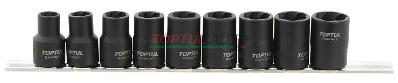 Набір головок для пошкоджених гайок на планці TOPTUL 1/2" 9 од. GAAG0903
