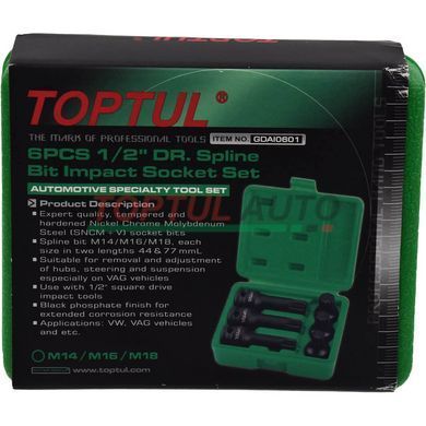 Набір ударних головок SPLINE TOPTUL 1/2" M14, М16, M18 6од. GDAI0601