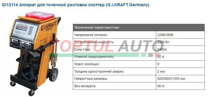 Споттер для кузовного ремонту 380V, 5200A G. I. KRAFT GI12114-380
